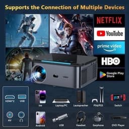Xiwbsy - Beamer - Projector Beamer - Projector 4k - 1080P - Automatische focus - met WiFi 6 - 25000 Lumens - Buiten- en thuisprojector - Android 4K - Zwart — thumbnail 4