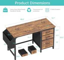 Computerbureau Rustiek Bruin - 120 cm Breed - Metaal En Hout - Voor Gamen En Studeren - Schrijftafel — thumbnail 2