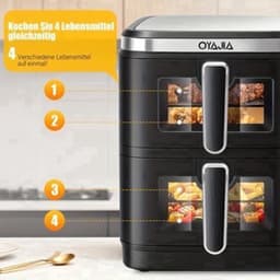 Airfryer – Heteluchtfriteuse – Dubbele Mand – Dubbele Lade – XXL Heteluchtoven – 11L Capaciteit – Verticaal Stapelbaar – PFAS-vrij – 2800W – 10 Kookprogramma’s – Sync & Match Functie — thumbnail 4