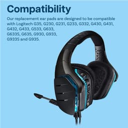 Vervangende Oorkussens voor Logitech G35, G230, G231, G233, G332, G430, G431, G432, G433, G533, G633, G633S, G635, G930, G933, G933S, G935 Hoofdtelefoon van MMOBIEL – Protein PU Oorkussens – Zwart — thumbnail 3