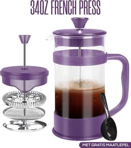 French Press koffiezetapparaat- draagbare cafetière met drievoudige filters- hittebestendig glas met roestvrijstalen behuizing- grote karaf- 1000 ml — thumbnail 3