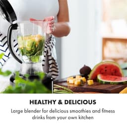 Klarstein Luca Multifunctionele Blender, Keukenmixer, Hakmolen, Rasp, Sapcentrifuge, Foodprocessor, 1000 Watt, Traploos Variabele Snelheid, 6 Standen, BPA-vrij, 3 Liter, 3L Maatbeker, Spatel, Zwart — thumbnail 2