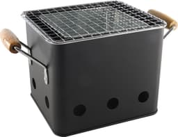 Mini Barbecue - Balkon - Terras - Tuin BBQ - Tafel Barbecue - 18x15.5x15.5cm - Staal - Zwart - Houten Handvatten — thumbnail 3