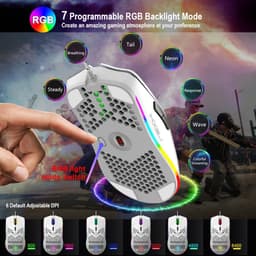 HXSJ J900 - Bedrade Gaming Muis - 6400DPI - Ultra licht - RGB Verlichting - Optisch - Wit — thumbnail 4