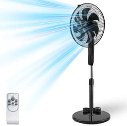 Staande ventilator 60W - Statiefventilator met 6 Snelheden - Vloerventilator met met Afstandsbediening - Ventilator in Hoogte Verstelbaar 110 tot 125 cm - Timer - Kantelbaar en Oscillerend - 53dB - Zwart — thumbnail 1