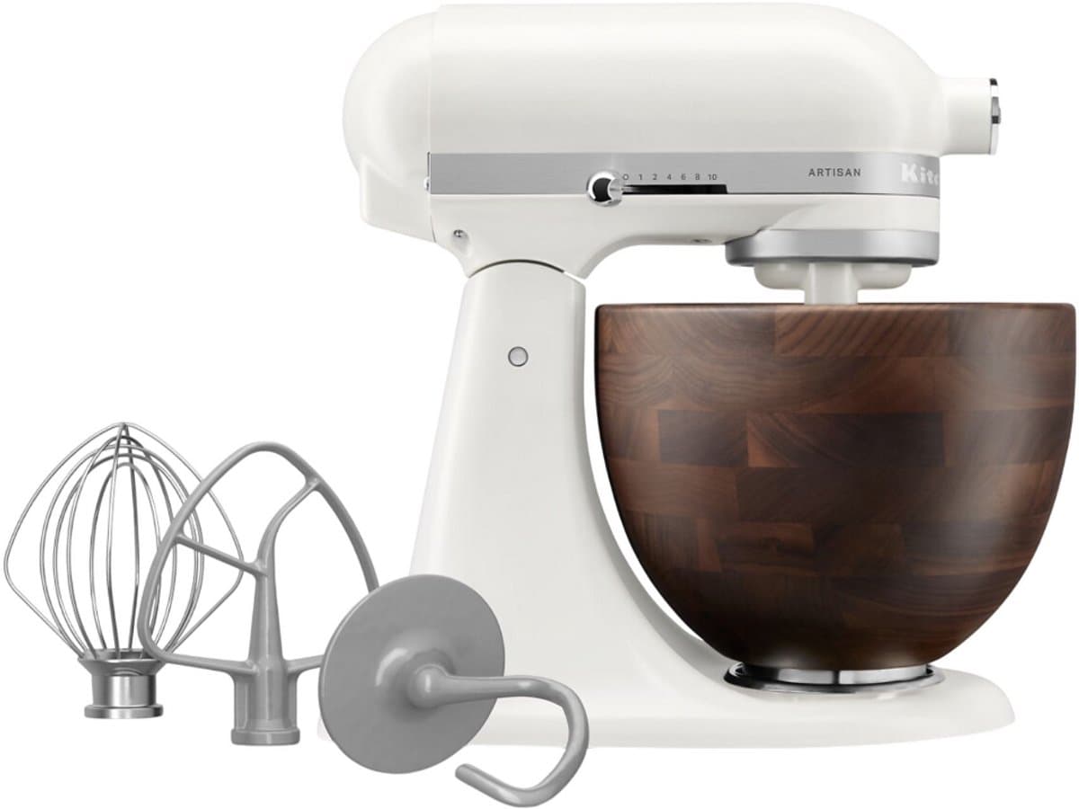 Kitchenaid Artisan 5KSM156WBEPL - Keukenmachine - 4,7L - Wit - Houten Mengkom - 3 Menghaken — afbeelding 1