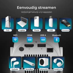 Lumenix® ONE Mini Beamer - Smart TV & 4K support - Netflix - Android 14.0 - Projector - WiFi 6 & Bluetooth 5.0 - Voor iOS en Android - Home Cinema - Wit — thumbnail 3