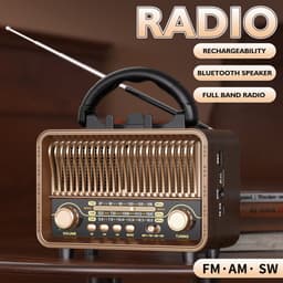 Radio - Vintage Draagbare Radio - Portable radio - AM FM SW radio - Bluetooth radio - Retro radio vintage transistor - D battery operated - USB rechargeable - TF card support - USB playing - 16.5*8.2*13.2CM - Perfect Cadeau — thumbnail 3