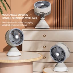 Draagbare bureauventilator - Oplaadbaar - Werkt op een 4000mAh batterij - Drie ventilatorsnelheden - Met LED-verlichting - 90° verticaal en 90° oscillerend - Geschikt voor thuis en op kantoor - Wit — thumbnail 2