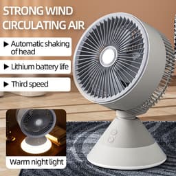 Draagbare bureauventilator - Oplaadbaar - Werkt op een 4000mAh batterij - Drie ventilatorsnelheden - Met LED-verlichting - 90° verticaal en 90° oscillerend - Geschikt voor thuis en op kantoor - Wit — thumbnail 3
