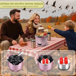 Draagbare houtskoolgrill - Mini roestvrijstalen houtskoolgrill - Paars - Kleine buitengrill - Mini houtskoolgrill - 2-in-1 buitengrill voor kamperen - Geschikt voor kamperen, barbecueën in de achtertuin, camper, picknicks — thumbnail 2