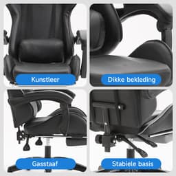 GOTAGEE Gamingstoel Bureaustoel Ergonomische Gamestoel Met Lendensteun un voetpedalen Hoogte en Ligfunctie Zwart — thumbnail 4