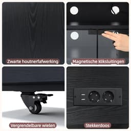 Puluomis - Platenspeler Meubel - LP-kast - Met stekkerdoos - RGB-lichtstrip - Platenspeler Kast - Platenspelerstandaard - Vintage Display Plank — thumbnail 2