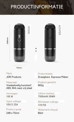 JOR Products® Draagbare Espressomachine - Koffiebonen & Nespresso - Rood — thumbnail 3