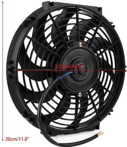 Universele Slim Line Gebogen Radiator Ventilator 12V 80W - 30,5 cm - 10 Bladen - Inclusief Montagekit — thumbnail 1