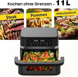 Dubbele Heteluchtfriteuse 11L, 2950W - Airfryer met Groot Kijkvenster en 8 Programma's — thumbnail 3