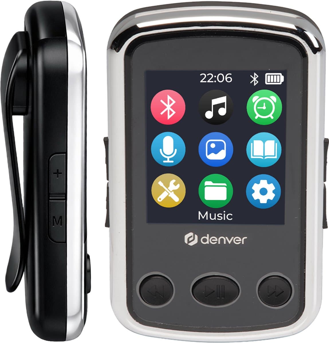 Denver MP3 Speler Incl oordopjes - Uitbreidbaar tot 128GB - Shuffle/Repeat Modus - Kinderen en volwassenen - Bevestigingsclip - AUX - MPS320B - Zwart — afbeelding 1