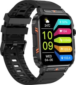 Knobbout 1.95” Scherm Smartwatch – Bluetooth Bellen - Hartslag - Bloeddruk & SpO₂-meting - AI Spraakassistent- Bluetooth 5.2 - 340mAh batterij - Zwart staal+silicone band — thumbnail 1