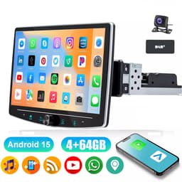 ESSGOO 1DIN Autoradio auto met 10,1 Inch 360° draaibaar scherm - DAB+ autoradio geschikt voor CarPlay en Android auto - Android 15 4 + 64 GB - Bluetooth FM RDS - multimediaspeler - AHD-achteruitrijcamera - microfoon — thumbnail 1