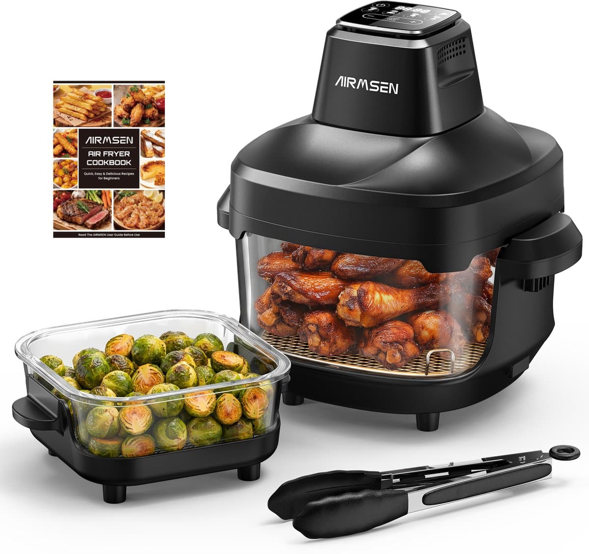 AIRMSEN Airfryer - Met Dubbele Glazen Mand (4.5L + 1.2L) - 1500W - 4 Programma's - BPA-vrij - Zwart — afbeelding 1