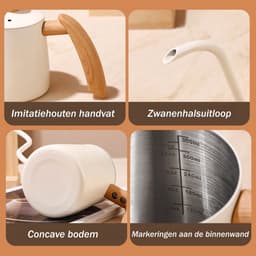 1 stuk - Koffiezetapparaat - Roestvrij staal - Filterkoffiezetapparaat - Gegradueerd - Smalle tuit - Koffieapparatuur - Klein filterkoffiezetapparaat - Geschikt voor het zetten van koffie - 350 ml - Wit — thumbnail 5