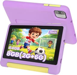 Kindertablet 7 inch - 128GB (64GB+64GB) + 8GB RAM - Tablet - Inclusief Beschermhoes en 64GB SD-kaart - Ouderlijk Toezicht & Lange Batterijduur - Paars — thumbnail 1