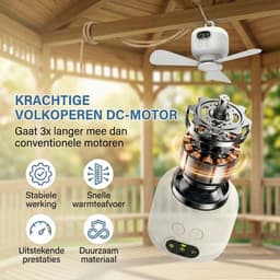 MUPOO Oplaadbare Camping Plafondventilator met LED verlichting - 8000mAh Accu - Afstandsbediening, 4 Standen & Timer - Stille DC Motor, Type-C & Ø27cm - Voor Tent, Caravan, Camper, Overkapping, Veranda & Buiten — thumbnail 4