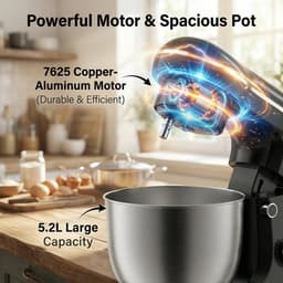 ACEP 60° Draaibare mixer - 5L - 1500W - Zwart - Mixer - Mixer met mengkom - Kitchenaid - Kitchenaid keukenmachine - Keukenmachine - Deegmachine — thumbnail 4