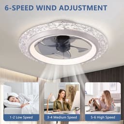 Crystal Ventilator - Ø50 cm - Stille Ventilator – Top Kwaliteit - Energie Zuinig – Met Remote - Dimbaar - APP - Ventilator - 6 Snelheden – Alternatief Voor Airco - Zomer en Winter Stand – Witte Ventilator — thumbnail 2