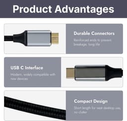 USB C naar Micro B - Externe Harde Schijf Kabel - Data Overzetten - Directe Verbinding - 0.5 Meter — thumbnail 4