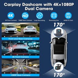 Carplay Display – Draadloos Carplay – Android Auto – Mirror Link – Dashcam – 10,26 Inch HD IPS Touchscreen – 4K Frontcamera met 350° Draaibare Lens — thumbnail 5