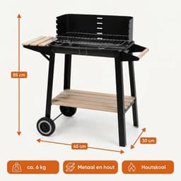 Lomera Verrijdbare Barbecue - Barbecue op Wielen - Houtskoolbarbecue - Barbecue Grill - Barbecue met Zijtafel - Tuinbarbecue - Buiten Barbecue - BBQ — thumbnail 2