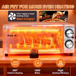 Elektrische Pizzaoven en Heteluchtfriteuse (Airfryer) - RVS, 1800W, Timer & Temperatuur Instelbaar — thumbnail 5
