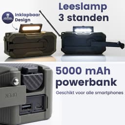 Noodradio Solar Opwindbaar - DAB+ / FM Nood Radio - 5000 mAh Powerbank Zonneenergie - Bouwradio - Badkamer Radio - Noodpakket — thumbnail 4
