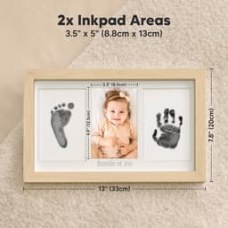 Set met hand- en voetafdrukken van de baby, Inktkussen voor baby's, Herdenkingsfotolijstje, Kan worden neergezet of aan de muur worden gehangen, Wit. — thumbnail 4