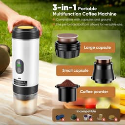 2026 Nieuw Koffiezetapparaat - 3 in 1 Mini Koffiemachine - Draagbare koffiemachine - Compatibel met capsules en gemalen koffie | 80ml - Koude en warme extractie - Eenvoudig te bedienen - Voor kamperen in de auto en op reis - Wit — thumbnail 2
