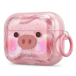 Roze transparant hoesje voor oordopjes dames met varkentje print geschikt voor AirPods Pro 3 siliconen soft case beschermhoes met clip — thumbnail 1