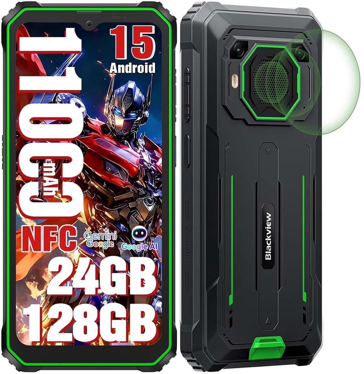 Blackview BV6200 Plus Robuuste Smartphone 4G - 24GB RAM - 128GB - 6,56 inch - 11000mAh - IP68/IP69K Outdoor telefoon - Dual SIM - Android 14 - NFC - GPS - Groen — afbeelding 1