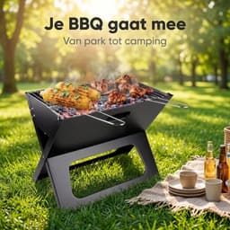 Lomera Draagbare Barbecue - Opvouwbare BBQ - Houtskoolbarbecue - Tafelbarbecue - Camping Barbecue - Mini Barbecue - Opklapbaar - Reis Barbecue - Festival BBQ - Houtskool Grill - Balkon Barbecue - Picknick BBQ - Met Handgrepen - Zwart — thumbnail 4