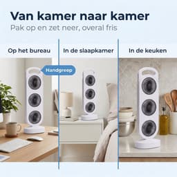 Lomera Torenventilator Oplaadbaar - Draadloze Kolomventilator USB - Tafelventilator 3 Koppen 3 Snelheden - Oscillerend Bureau Ventilator Draagbaar Stil - Wit — thumbnail 5