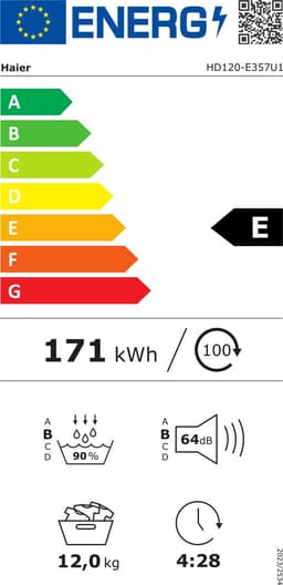 Haier X 5 HD120-E357U1 Warmtepompdroger 12 kg - AI Dry - Lage temperatuur - hOn App - Hygiene - Inverter Motor — thumbnail 2