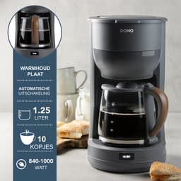 DOMO DO754K Koffiezetapparaat ‘Wood You’ - Filterkoffie – 1,25 L – Grijs - Houtlook — thumbnail 2