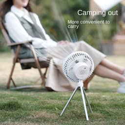 Campingventilator - Tentventilator - Draagbare Ventilator - USB Oplaadbaar - Met Statief - Met Haak - 3 Snelheden - 4000 mAh - Wit — thumbnail 2