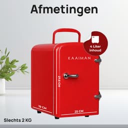 Kaaiman® Mini Koelkast 4L - Kleine Koelkast 12V/220V - Cosmetische Koelkast - Warm en Koud Functie - Skincare Fridge - Minikoelkast Slaapkamer - Rood — thumbnail 3