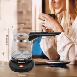 Elektrische - Turkse - Koffiemaker - 600W - 0,5L-Glazen - Cezve - Moka-Pot - Espressomaker - Turkse - koffiezetapparaat - 360°- draaibare - basis - BPA vrij - Automatische uitschakeling - Waterkoker - functie 4-6 Kopjes - Zwart - Compact - design — thumbnail 5