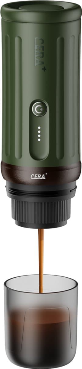 Cerapresso draagbare espressomachine - 3e gen 13500 mAh batterij - tot 8 kopjes zonder opladen - 150s tot 96°C - cups en gemalen koffie - dubbele espresso - draagbare koffiemachine - koffiemaker - reis & camping koffiezetapparaat 12 volt - CERA+ — afbeelding 1