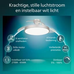 Philips Atlas Plafondventilator met ingebouwde LED-lamp - 3 Intrekbare bladen, diameter: 106cm - 4500 Lumen - Instelbaar wit licht van 2700K tot 6500K - Dimbaar tot 5% - Afstandsbediening - Nikkel — thumbnail 5