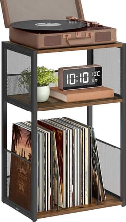 Platenspeler Standaard - 3 Etages - Bijzettafel - Opbergrek voor Vinylplaten - Tot 100 Albums - Vintage Bruin — thumbnail 1