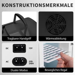 Glitzerlife - Mini Koelkast 4L - Draagbare koelkast 12V 230V - Stil 25dB - Thermo-elektrische koeling tot 18°C onder omgeving - ideaal voor auto, kamer, camping, camper, kantoor en reizen - Zwart — thumbnail 4