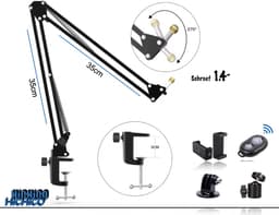 Microfoon Standaard - Telefoon standaard - webcam standaard - Microfoon Arm - Mic Stand - Microfoon Arm - Microfoon Statief - Boom Arm - Podcast - Standaard – Tafelklem - Statiefbevestiging voor uw webcam, Telefoon, Tablet, Ringlamp, spiegel of Micro — thumbnail 1
